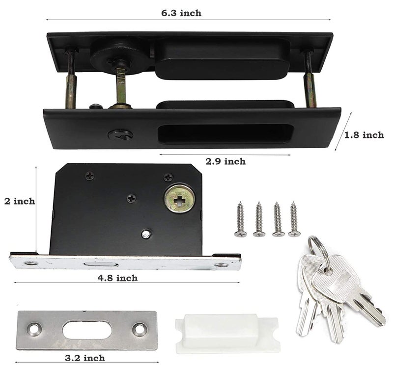 CCJH Privacy Pocket Door Lock Hardware with Key, Pocket Door Lock Handle Invisible Wooden Barn Door Latch, Interior Privacy Furniture Hardware Matte Black 1 Pack - Image 2